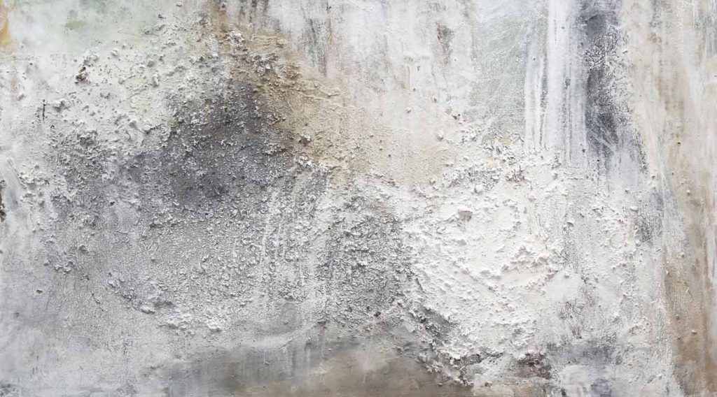 Abstract painting with pigments, rock dust and ashes on wood