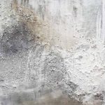 Abstract painting with pigments, rock dust and ashes on wood