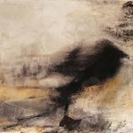 Abstract painting with pigments, rock flour and coffee powder