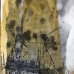 abstrakte collage aus papier, wachs & schellack - wintercamping - katja gramann