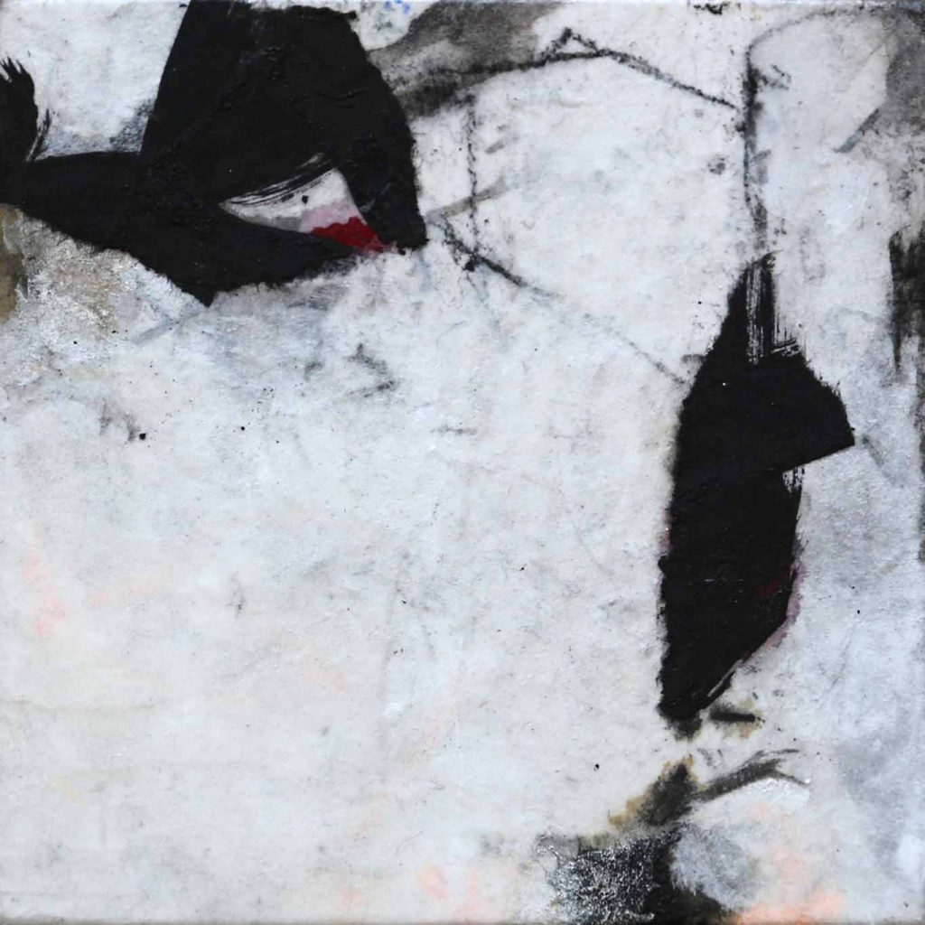 Abstract collage made of china paper with charcoal and drawing in small format