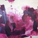 Abstrakte Collage aus Chinapapier in Pink-, Rosa, Violetttönen im großen Format
