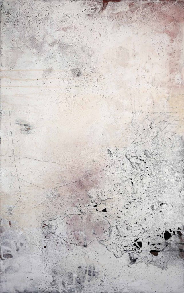 Abstract painting with pigments, ashes & rock powder with incisions