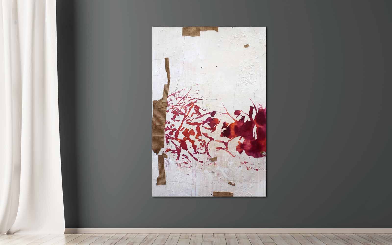 informelle Malerei mit Pigmenten, Papier & Asche auf Holz