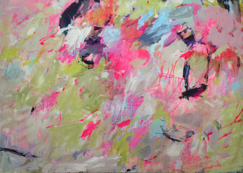 Abstract painting with neon and acrylic paint in large format