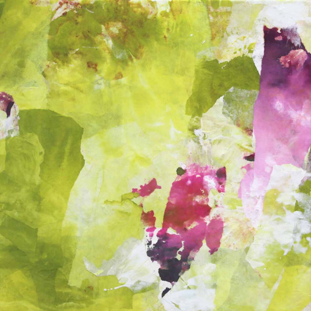 abstrakte Collage aus Chinapapier grün rosa München Würmtal