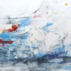 Abstraktes Originalgemälde "Segel setzen" aus Gräfelfing bei München, mit maritimen Blau- und Rottönen auf hellem Grund – moderne Kunst kaufen