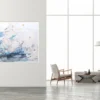 Abstraktes Bild "Segel setzen" im Querformat über einem hellen Loft-Wohnzimmer – Bilder im Querformat kaufen für moderne Räume
