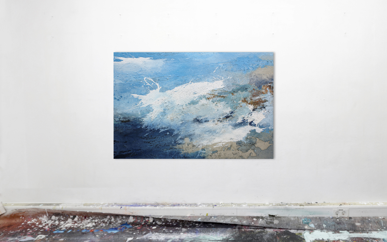 Bilder mit blauen Pigmenten malen abstrakte blaue Meerbilder kaufen