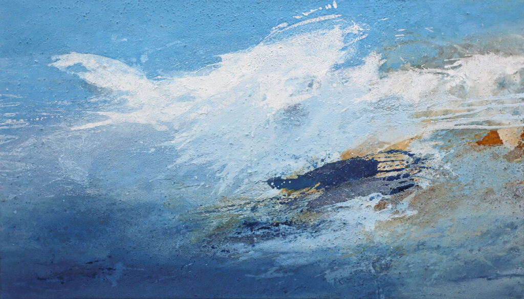 abstrakte blaue Bilder malen mit Pigmenten Rost Asche