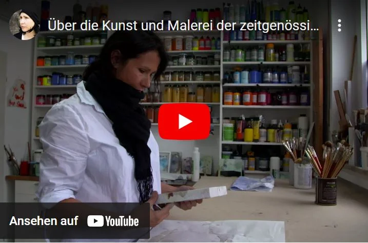 Vorschaubild zum Künstler-Videofilm von Katja Gramann mit exklusiven Einblicken in ihr Atelier für abstrakte Kunst und moderne Malweise in Gräfelfing bei München.