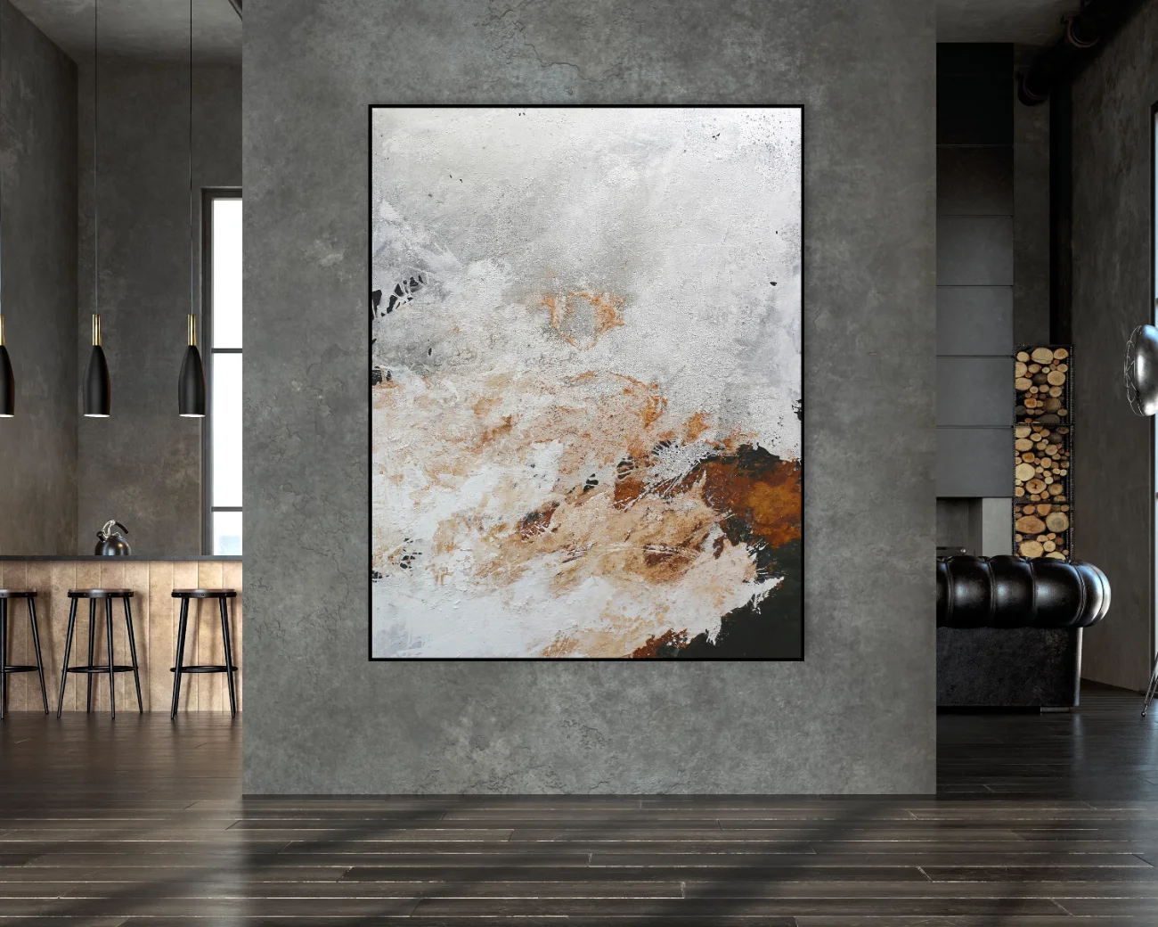 Großformatiges abstraktes Mixed-Media-Kunstwerk auf Leinwand im Format 180x140cm von Katja Gramann.