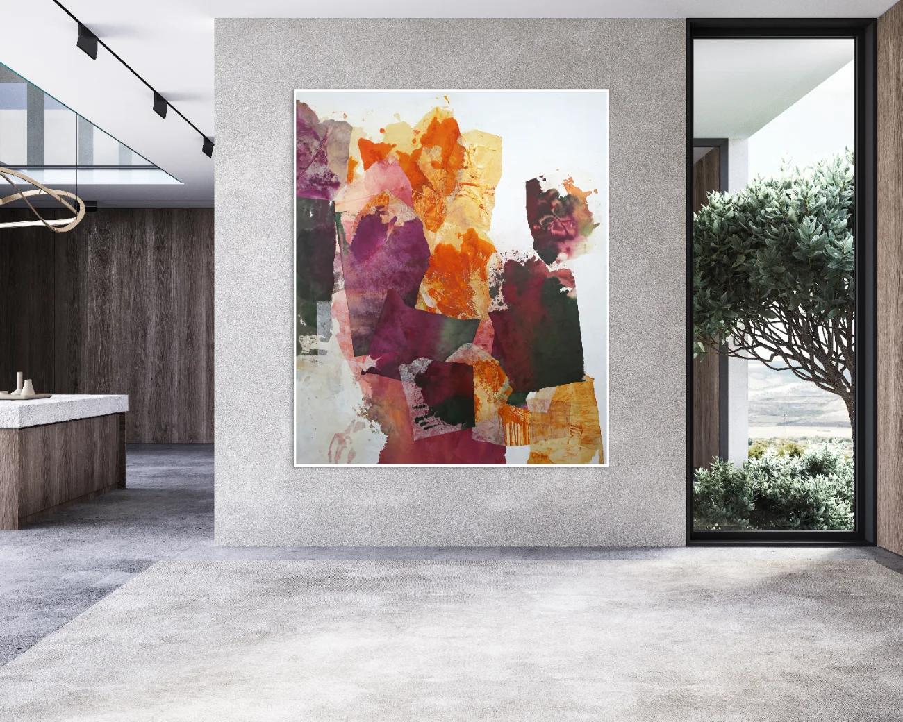 Großformatiges abstraktes Gemälde und Collage „Yippie 10“ im XXL-Format 180x150cm von Katja Gramann für edles Interior.