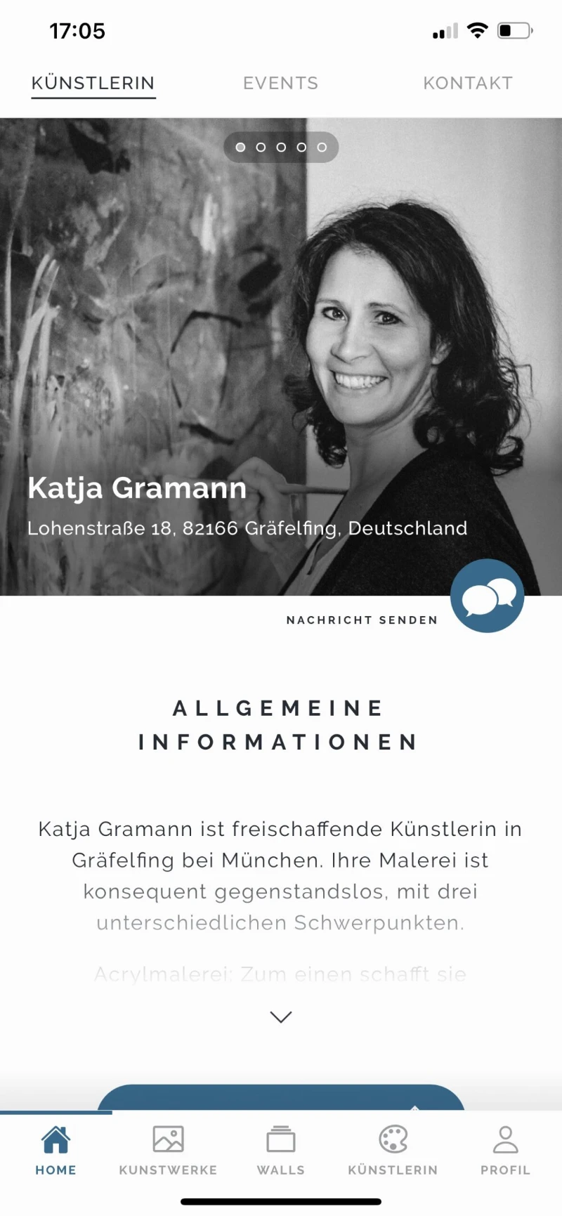 Anzeige neu eingestellter abstrakter Gemälde von Katja Gramann in der iazzu-App zur direkten Benachrichtigung.