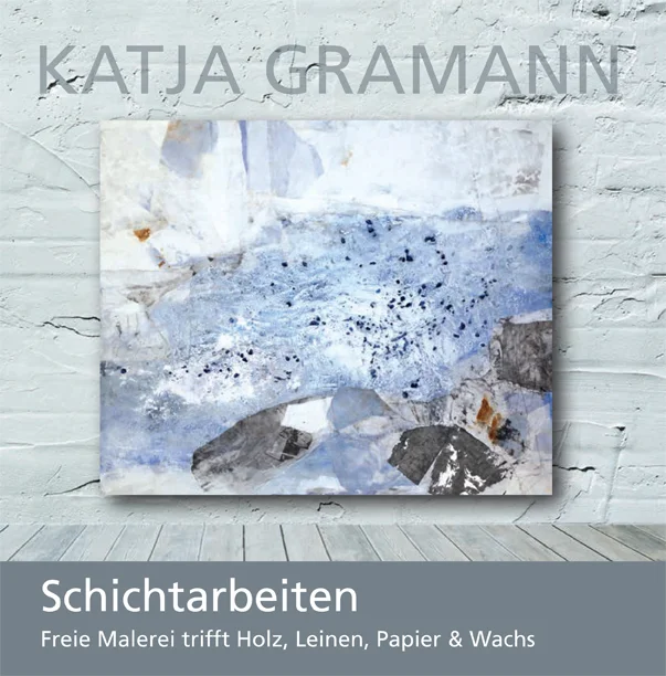 Reich bebilderter Kunstkatalog Schichtarbeiten, den Katja Gramann anlässlich der Ausstellung mit dem gleichen Titel drucken ließ.