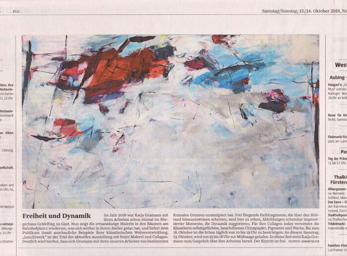 Zeitungsartikel der Süddeutschen Zeitung über die Einzelausstellung "Leuchtwerk" von Katja Gramann