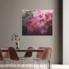 Abstraktes Acrylbild „Füreinander 1" von Katja Gramann an cappuccinofarbener Wand im Esszimmer