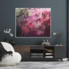 Abstraktes Acrylbild „Füreinander 1" von Katja Gramann über einem Sideboard an grauer Wand