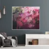 Abstraktes Acrylgemälde „Füreinander 1" von Katja Gramann über einem Sideboard an grauer Wand mit Sessel