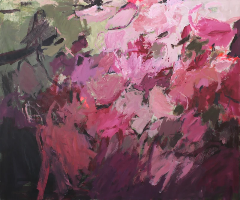 Abstraktes Acrylbild „Füreinander 1" in Pink-, Rose- und Beerentönen von Katja Gramann, 100x120cm
