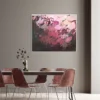 Abstraktes Bild „Füreinander Nr. 3" von Katja Gramann hängt an cappuccinofarbener Wand im Esszimmer – moderne Bilder kaufen fürs Esszimmer