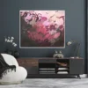 Abstraktes Bild „Füreinander Nr. 3" von Katja Gramann hängt über einem Sideboard an grauer Wand – Wandkunst kaufen fürs Wohnzimmer