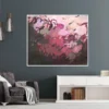 Originalgemälde „Füreinander Nr. 3" von Katja Gramann über einem Sideboard an grauer Wand neben einem Sessel – abstrakte Kunst kaufen fürs Wohnzimmer
