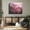 Abstraktes Acrylgemälde „Füreinander Nr. 3" von Katja Gramann über einem Sideboard an hellbrauner Wand – moderne Bilder kaufen Wohnzimmer