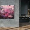 „Füreinander Nr. 4" – abstrakte Kunst online kaufen für den Eingangsbereich Großformatiges Acrylgemälde „Füreinander Nr. 4" an grauer Betonwand in stilvoll eingerichtetem Eingangsbereich