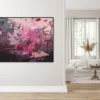 „Füreinander Nr. 4" – abstrakte Bilder kaufen für Flur und Wohnzimmer Acrylgemälde „Füreinander Nr. 4" in Beerentönen an heller Wand im Übergang zum Wohnzimmer