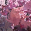 fuereinander-5-150x80x3cm-detail-7-katja-gramann Nahaufnahme der dichten Pinselstruktur im Originalgemälde "Füreinander Nr. 5" mit Mauve-, Pink- und Weinrottönen