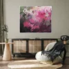 Abstraktes Acrylbild „Füreinander 2" von Katja Gramann auf beiger Wand über einem Sideboard