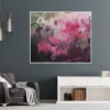 Abstraktes Acrylbild „Füreinander 2" von Katja Gramann auf graublauer Wand über einem Sideboard