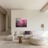 Abstraktes Acrylbild „Füreinander 2" von Katja Gramann auf leicht getönter Wand über einem modernen Sofa