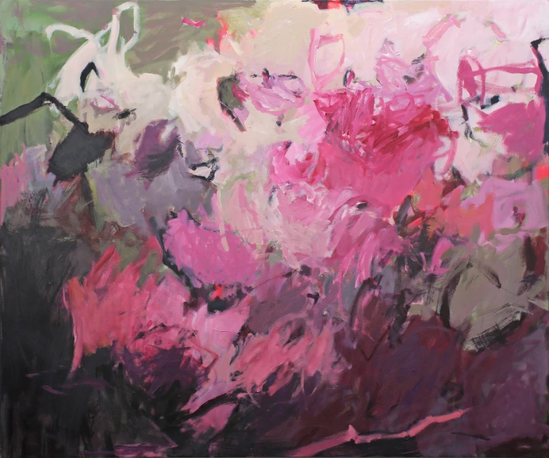 Originalgemälde „Füreinander 2" von Katja Gramann, abstraktes Acrylbild kaufen in warmen Beeren- und Rosatönen