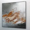 Seitliche Ansicht von rechts auf das gerahmte Mixed-Media-Gemälde „Neubeginn Nr. 4" an weißer Wand