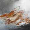 Abstraktes Mixed-Media-Gemälde „Neubeginn Nr. 4" von Katja Gramann mit Rost- und Weißtönen, 120 x 120 cm, im Metallrahmen