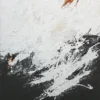 Abstraktes Gemälde „Neubeginn Nr. 5" von Katja Gramann in Schwarz-Weiß mit Rostakzenten, informelle Mischtechnik auf Leinwand, 200 x 130 x 3 cm, schwarz gerahmt